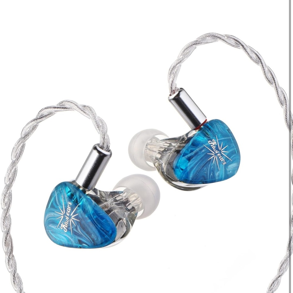 Blue Wired Earbuds with Silver Cable